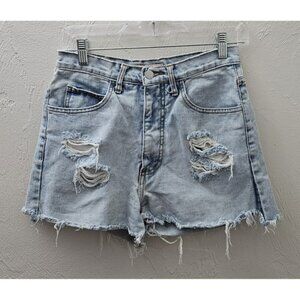 Vintage Guess Light Blue Women's Denim Jean Shorts Size 29 Distressed Cut Off